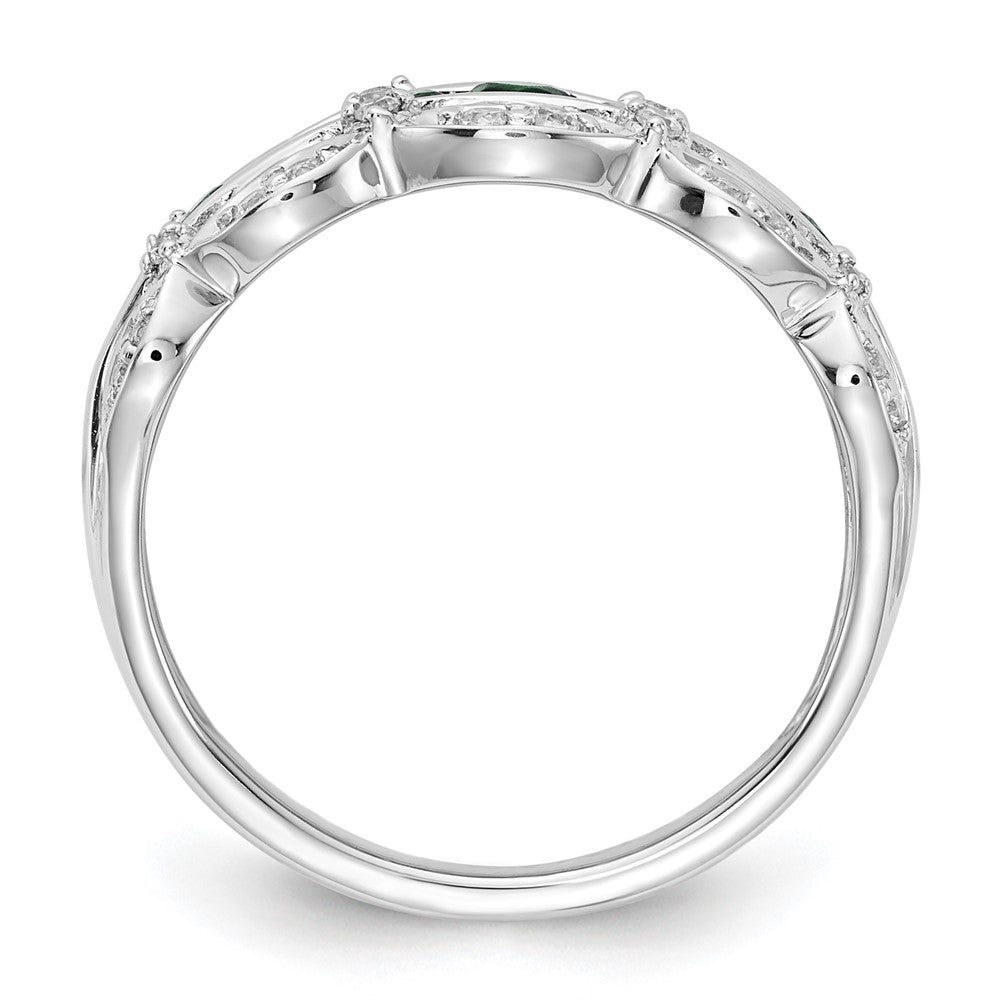 14K White Gold Lab Grown VS/SI FGH Dia and Created Emerald Fancy Ring