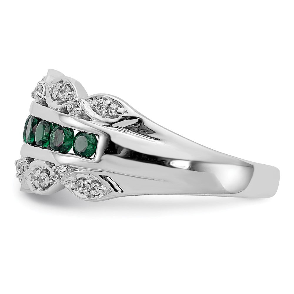 14K White Gold Lab Grown VS/SI FGH Dia and Created Emerald Fancy Ring