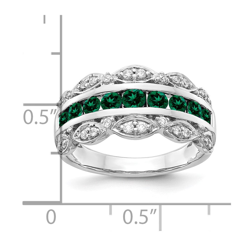 14K White Gold Lab Grown VS/SI FGH Dia and Created Emerald Fancy Ring