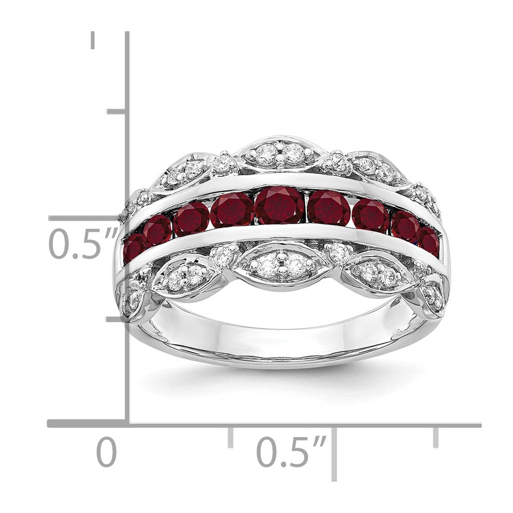 14K White Gold Lab Grown VS/SI FGH Dia and Created Ruby Fancy Ring