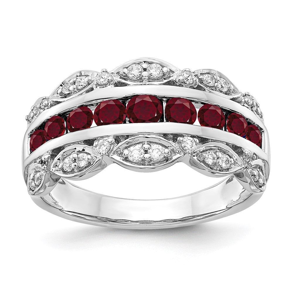 14K White Gold Lab Grown VS/SI FGH Dia and Created Ruby Fancy Ring