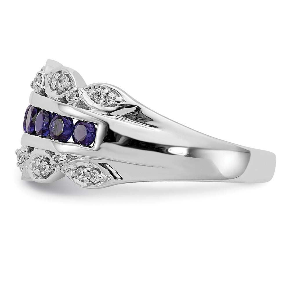 14K White Gold Lab Grown VS/SI FGH Dia and Created Sapphire Fancy Ring