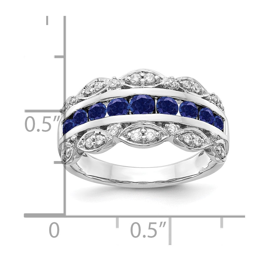 14K White Gold Lab Grown VS/SI FGH Dia and Created Sapphire Fancy Ring