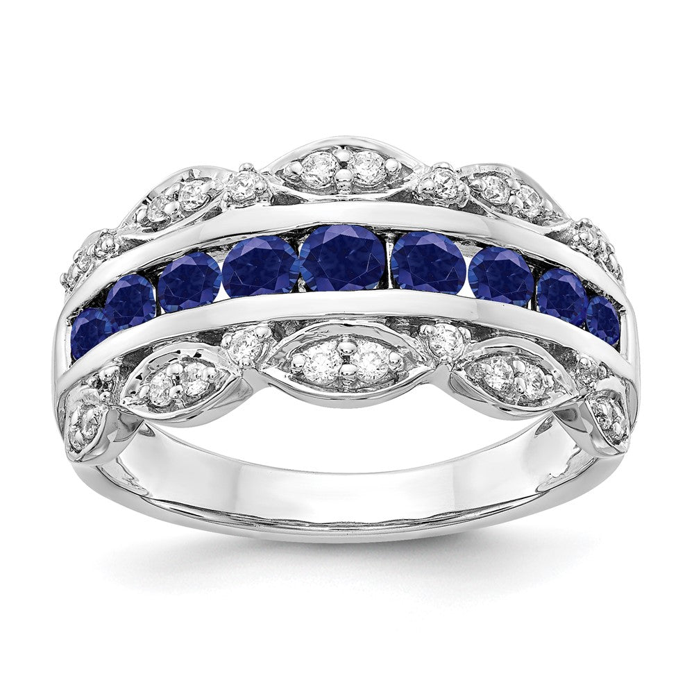 14K White Gold Lab Grown VS/SI FGH Dia and Created Sapphire Fancy Ring