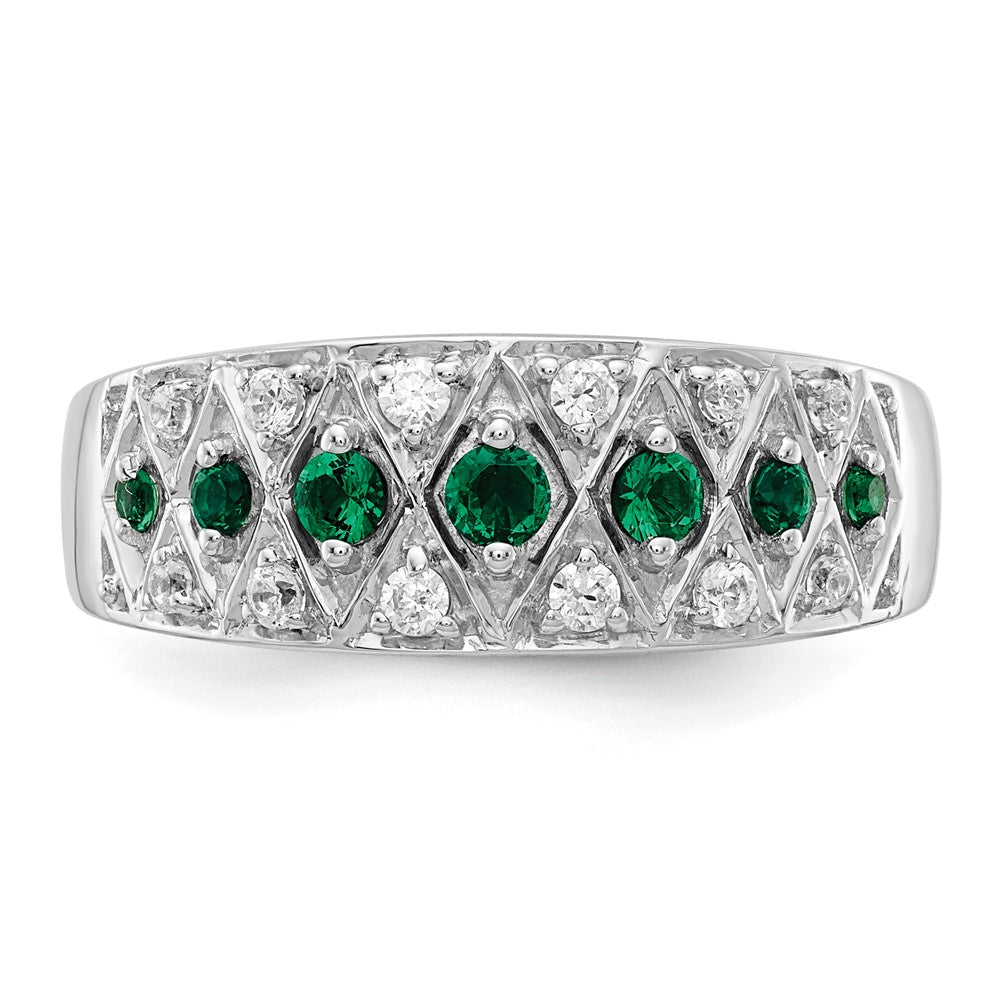 14K White Gold Lab Grown VS/SI FGH Dia and Cr Emerald Fancy Ring