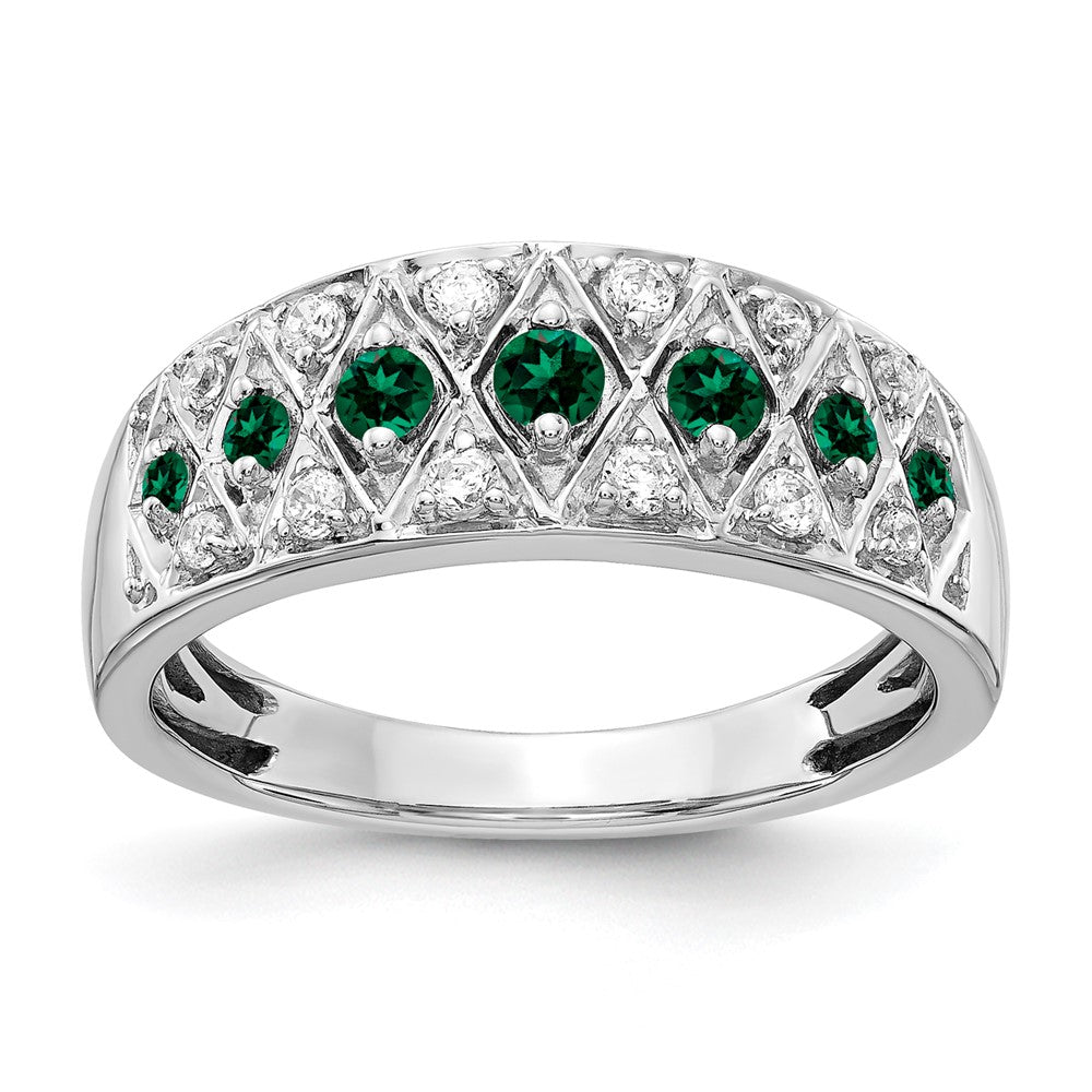 14K White Gold Lab Grown VS/SI FGH Dia and Cr Emerald Fancy Ring