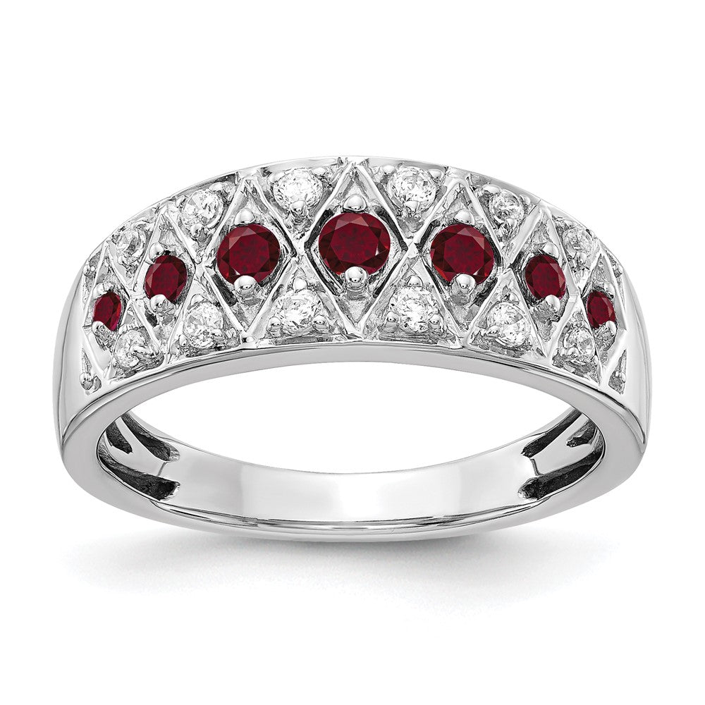 14K White Gold Lab Grown VS/SI FGH Dia and Created Ruby Fancy Ring