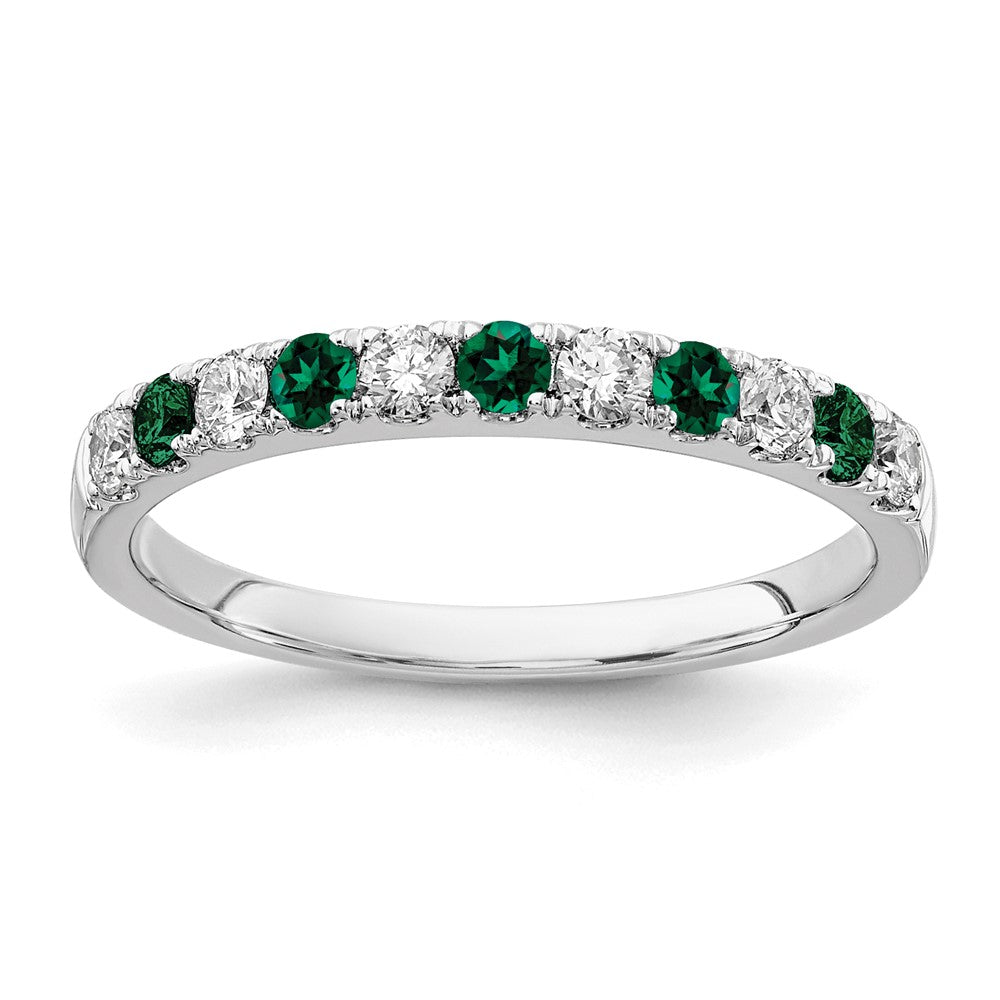 14K White Gold Lab Grown VS/SI FGH Dia & Created Emerald Band