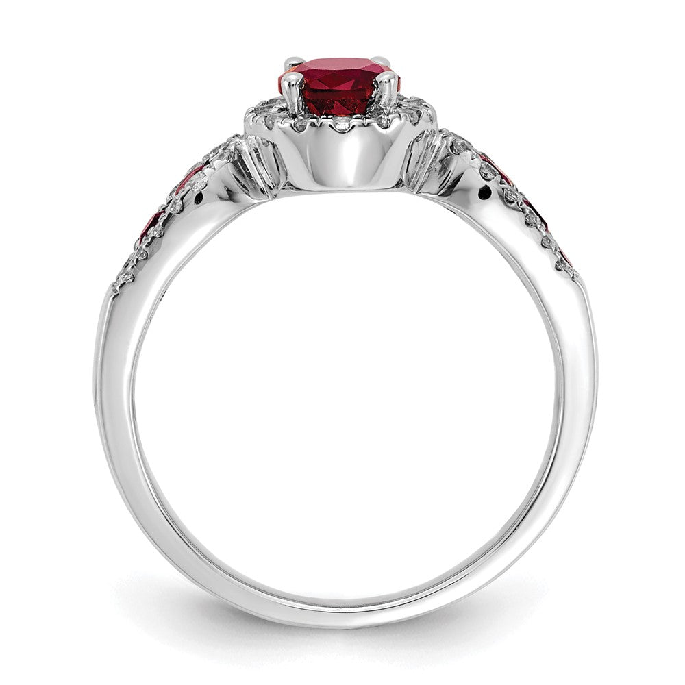 14K White Gold Lab Grown VS/SI FGH Dia and Oval Created Ruby Ring