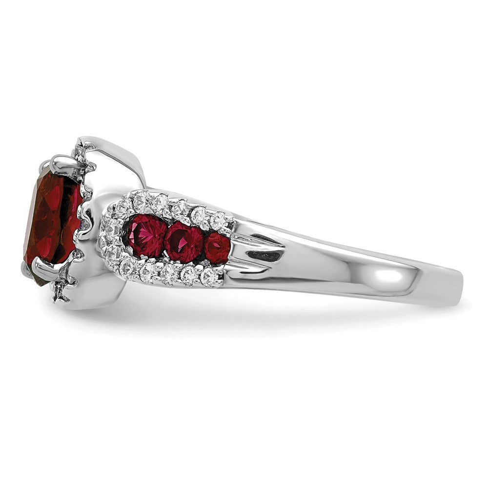 14K White Gold Lab Grown VS/SI FGH Dia and Oval Created Ruby Ring