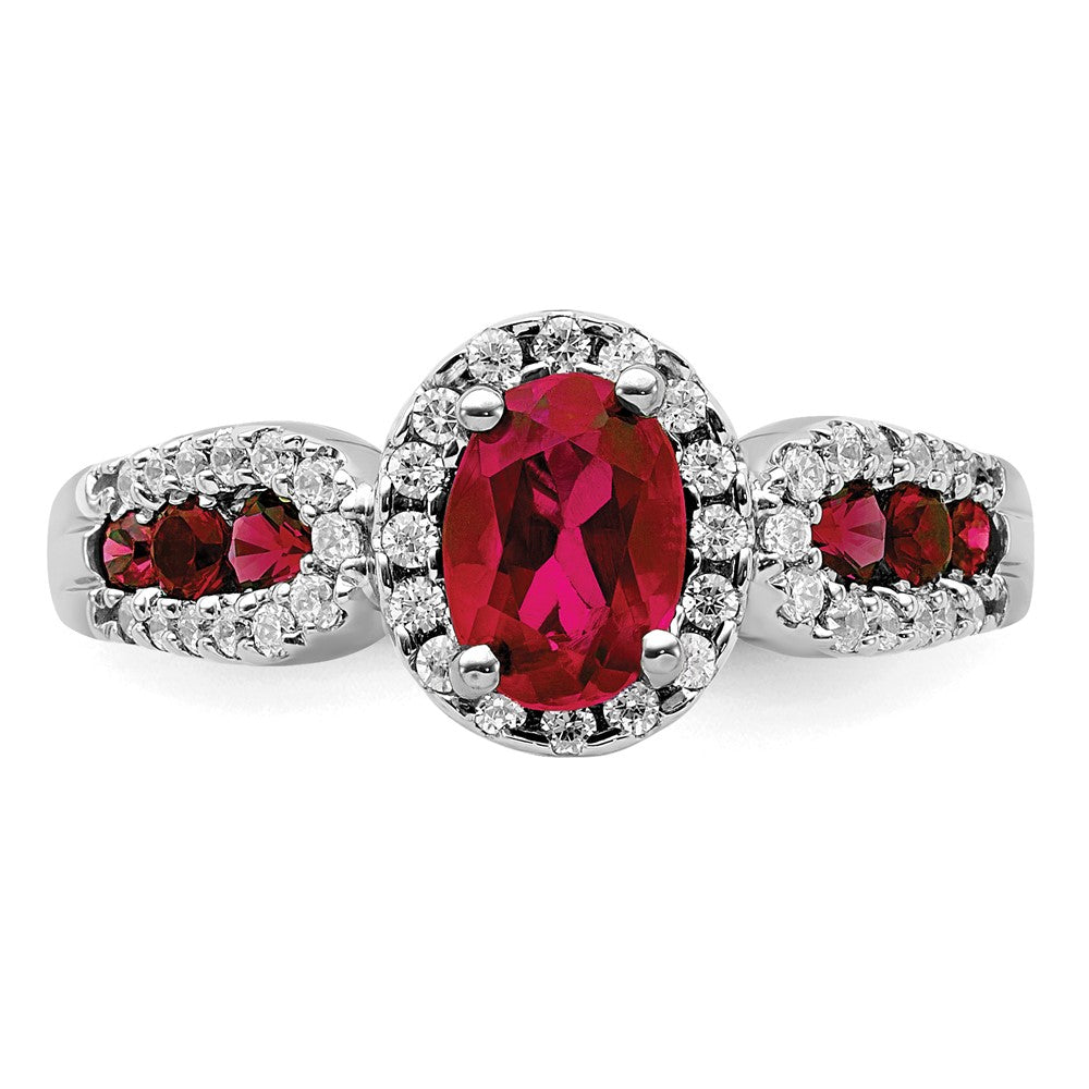 14K White Gold Lab Grown VS/SI FGH Dia and Oval Created Ruby Ring