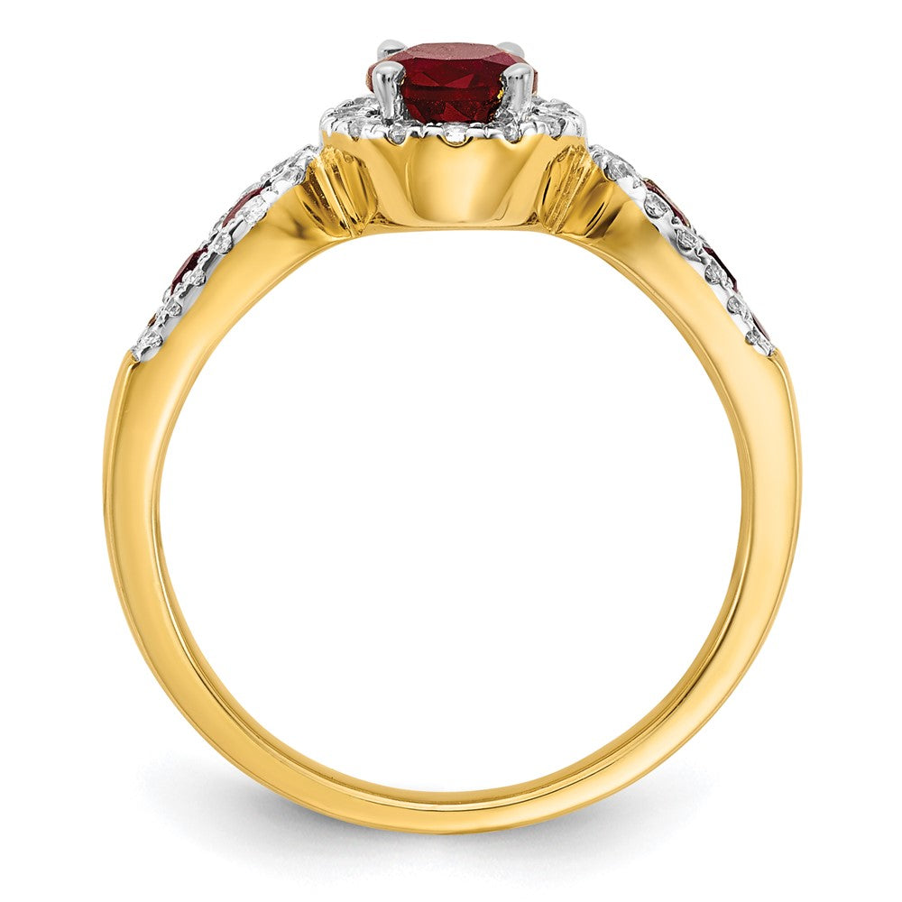 14K Lab Grown VS/SI FGH Dia and Oval Created Ruby Ring