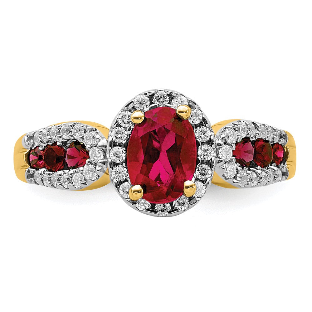 14K Lab Grown VS/SI FGH Dia and Oval Created Ruby Ring