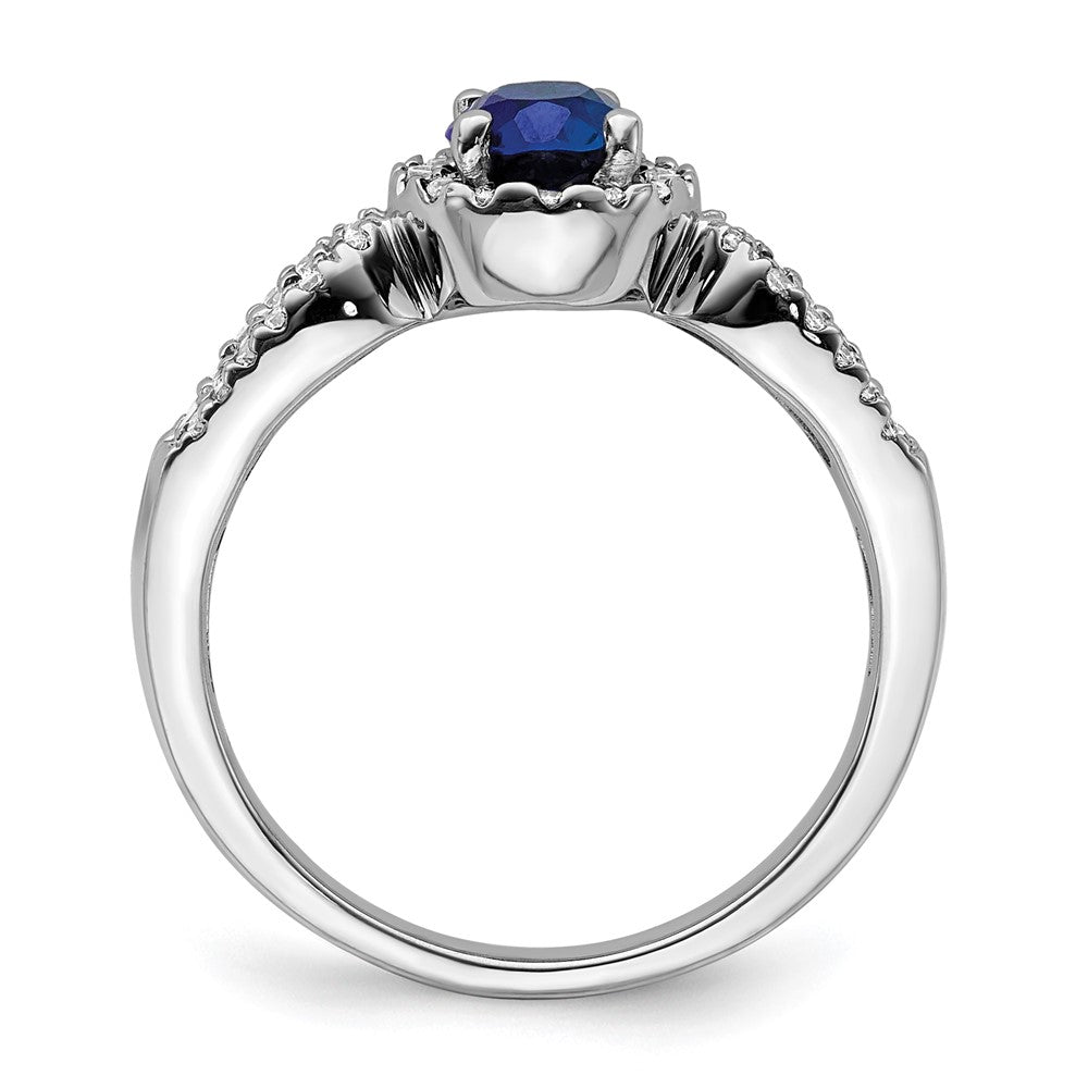 14K White Gold Lab Grown VS/SI FGH Dia and Oval Created Sapphire Ring