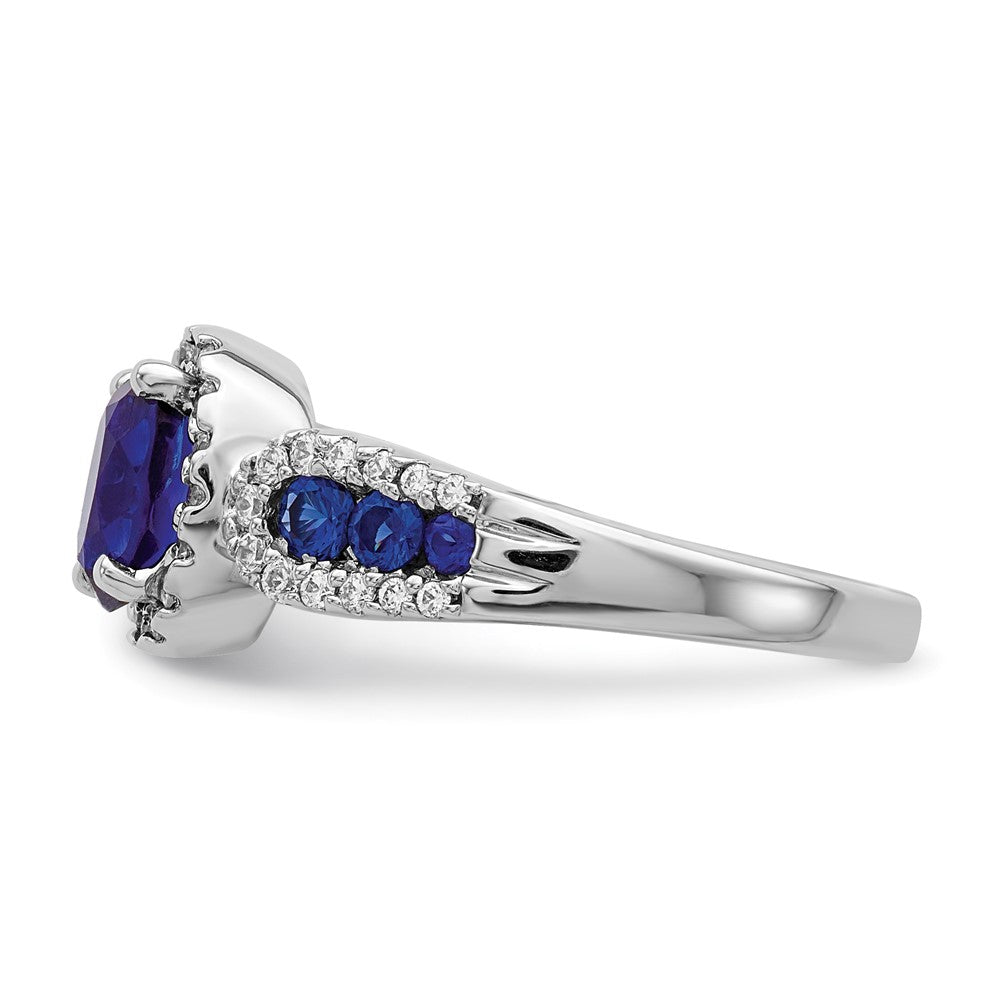 14K White Gold Lab Grown VS/SI FGH Dia and Oval Created Sapphire Ring