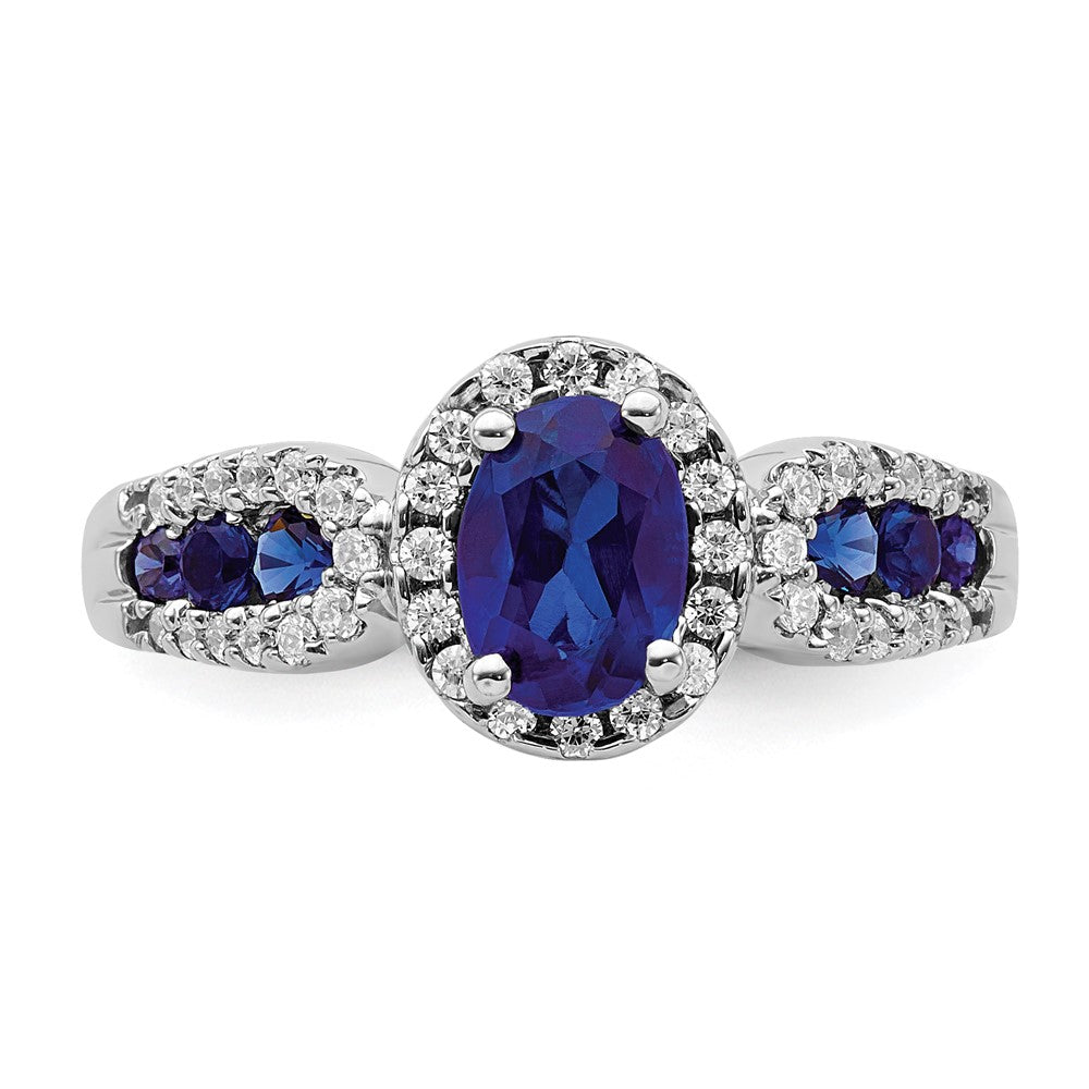 14K White Gold Lab Grown VS/SI FGH Dia and Oval Created Sapphire Ring