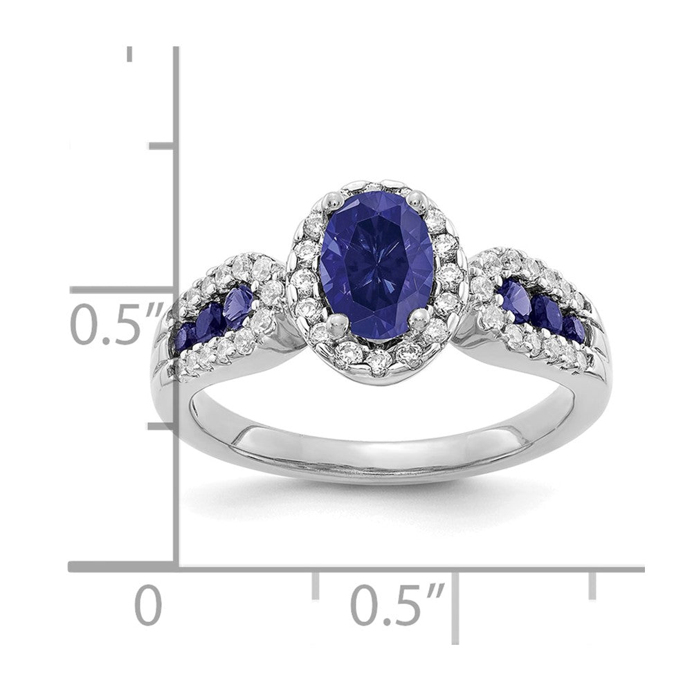 14K White Gold Lab Grown VS/SI FGH Dia and Oval Created Sapphire Ring