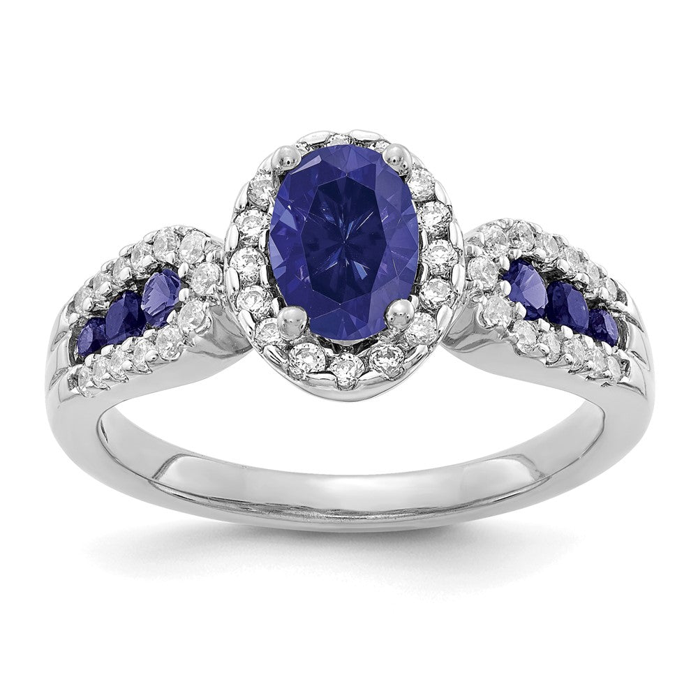 14K White Gold Lab Grown VS/SI FGH Dia and Oval Created Sapphire Ring