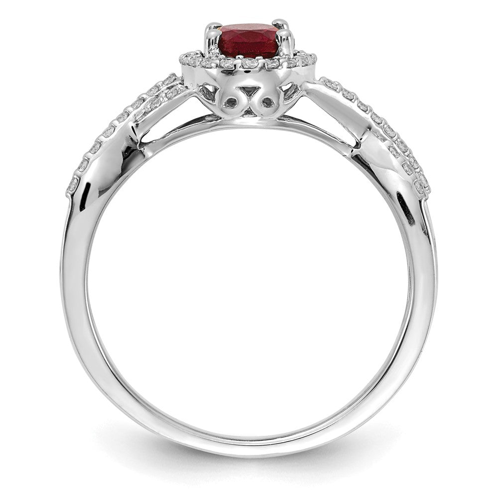 14K White Gold Lab Grown VS/SI FGH Dia and Created Ruby Oval Halo Ring