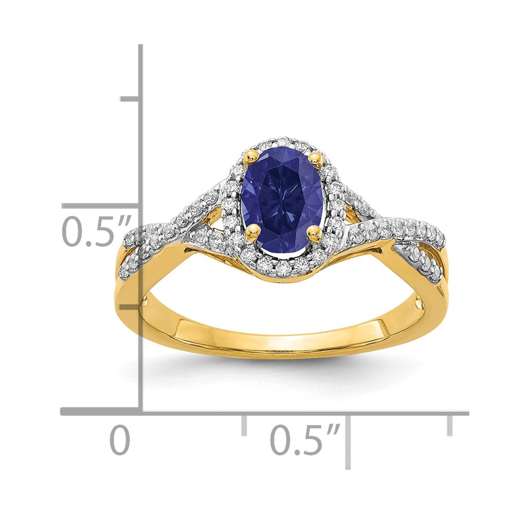 14K Lab Grown VS/SI FGH Dia and Created Sapphire Oval Halo Ring