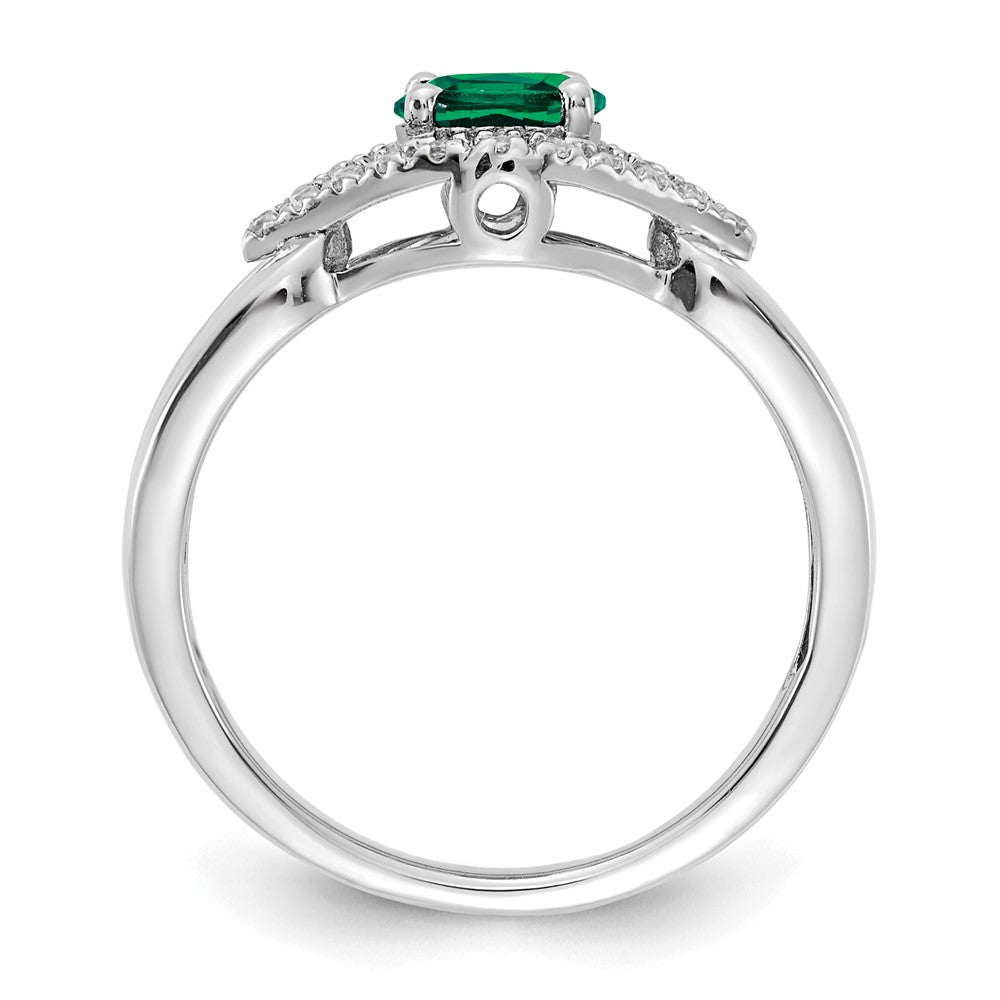 14K White Gold Lab Grown VS/SI FGH Dia and Created Emerald Ring