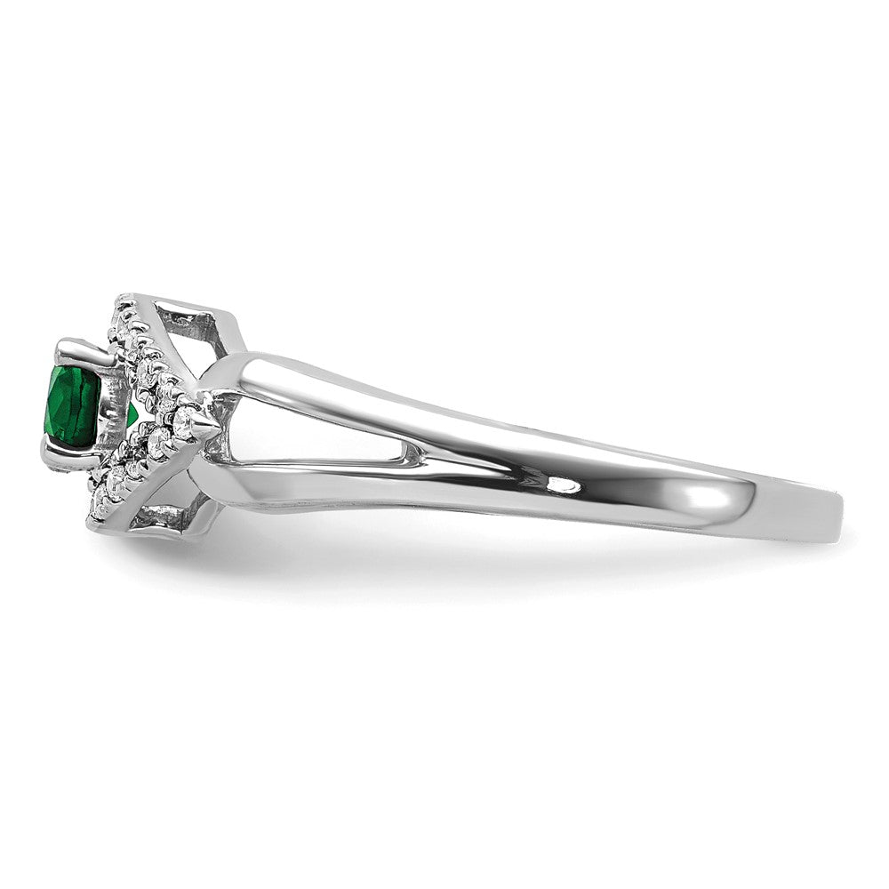 14K White Gold Lab Grown VS/SI FGH Dia and Created Emerald Ring