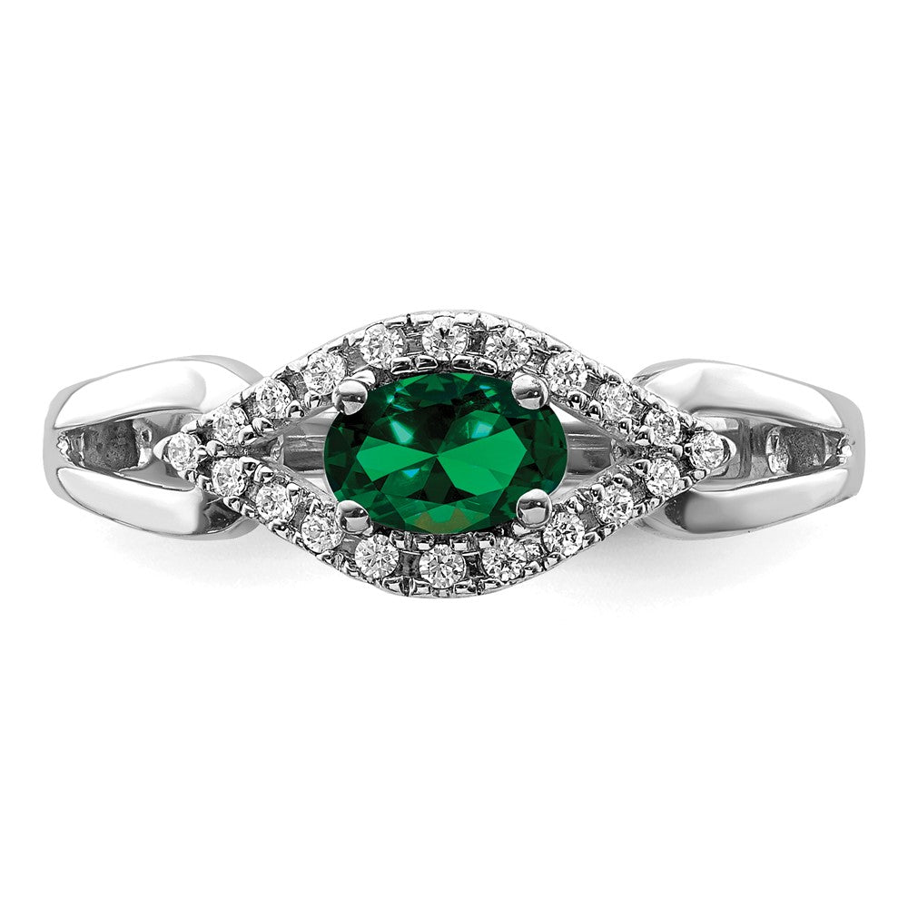 14K White Gold Lab Grown VS/SI FGH Dia and Created Emerald Ring