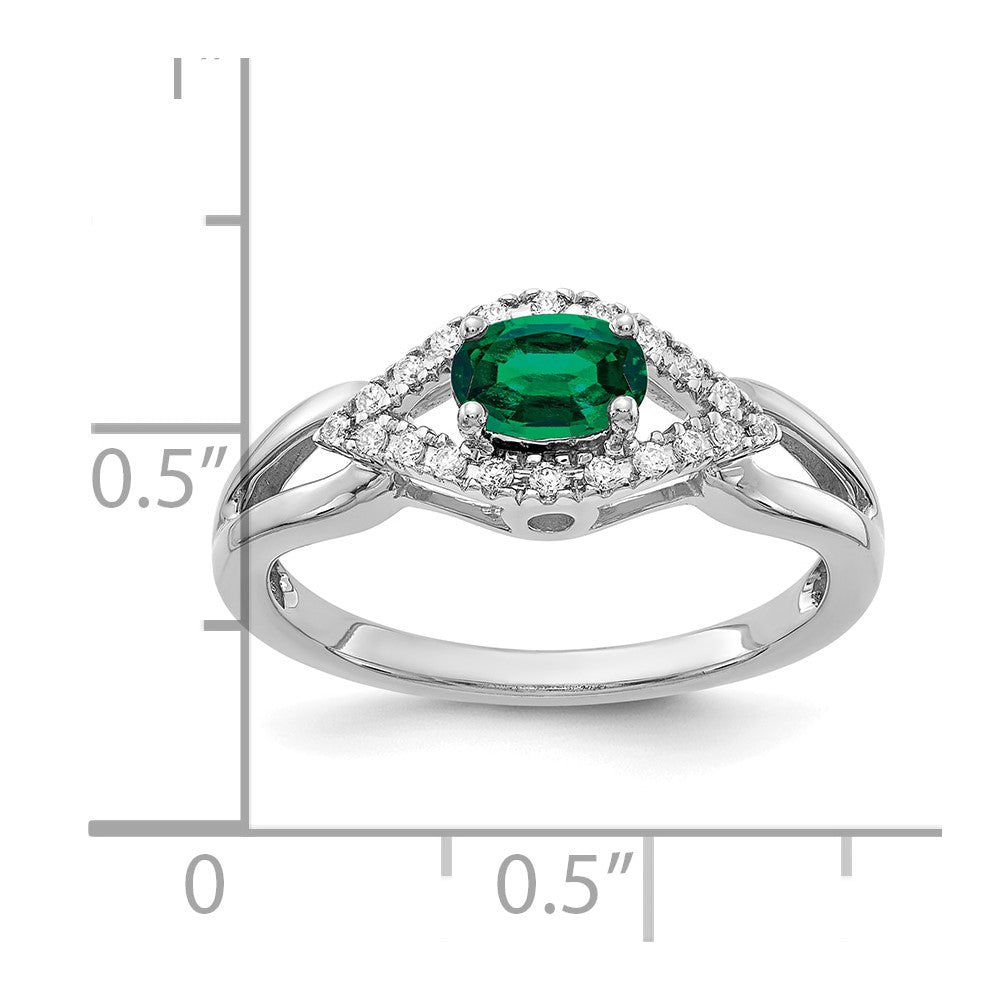 14K White Gold Lab Grown VS/SI FGH Dia and Created Emerald Ring