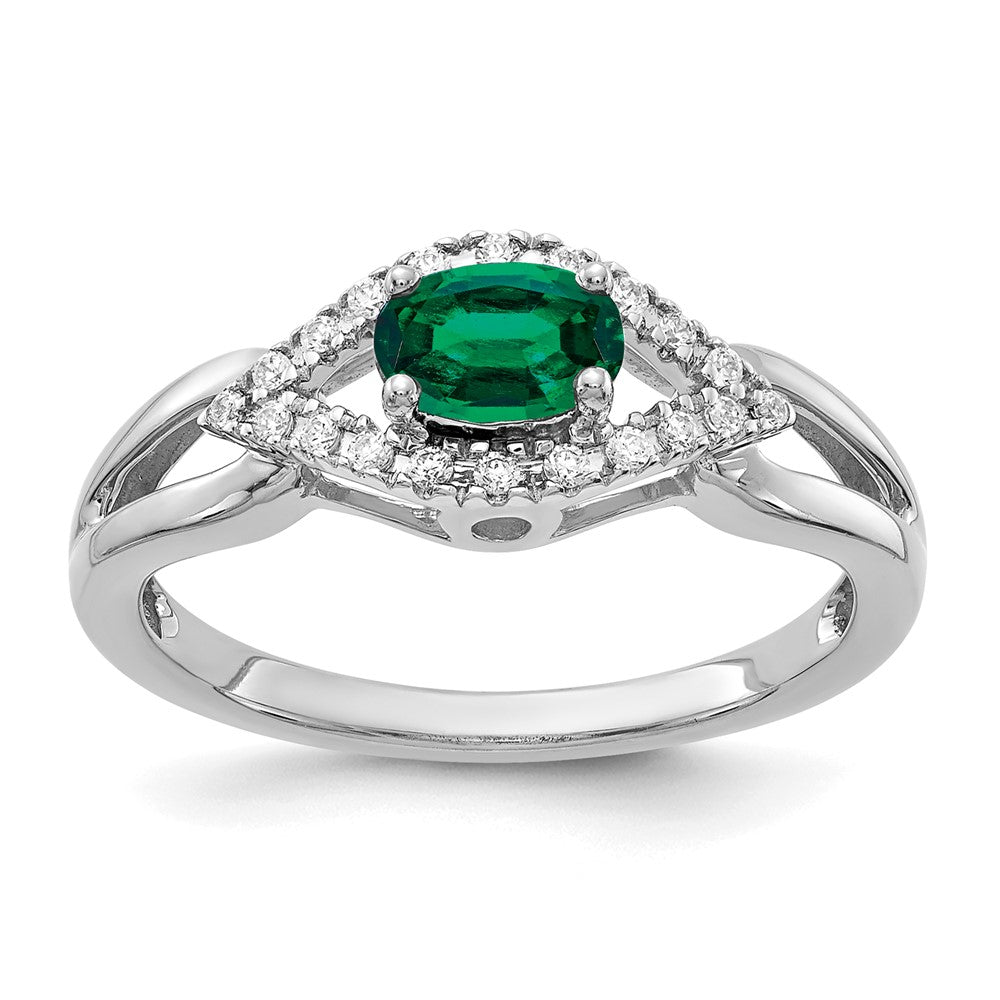 14K White Gold Lab Grown VS/SI FGH Dia and Created Emerald Ring