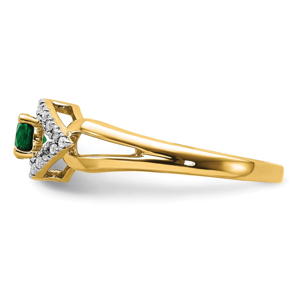 14K Lab Grown VS/SI FGH Dia and Created Emerald Ring