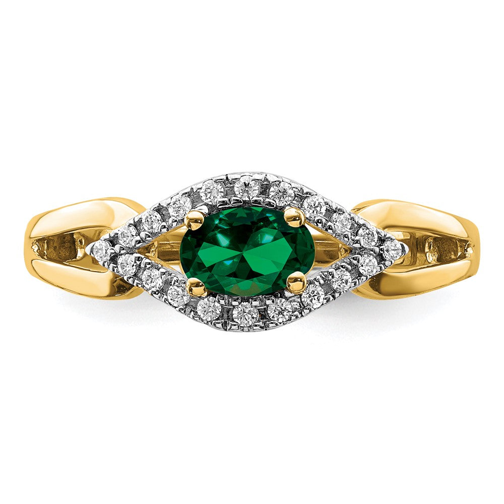 14K Lab Grown VS/SI FGH Dia and Created Emerald Ring