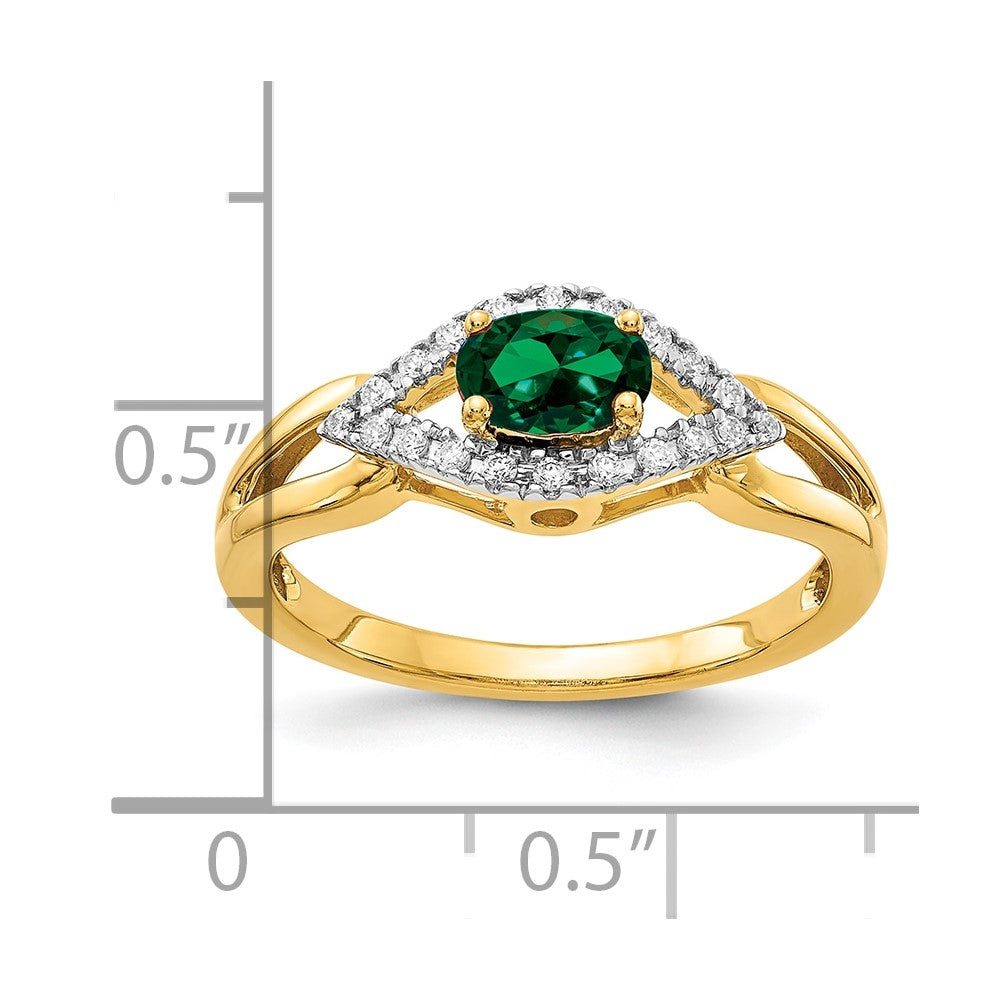 14K Lab Grown VS/SI FGH Dia and Created Emerald Ring