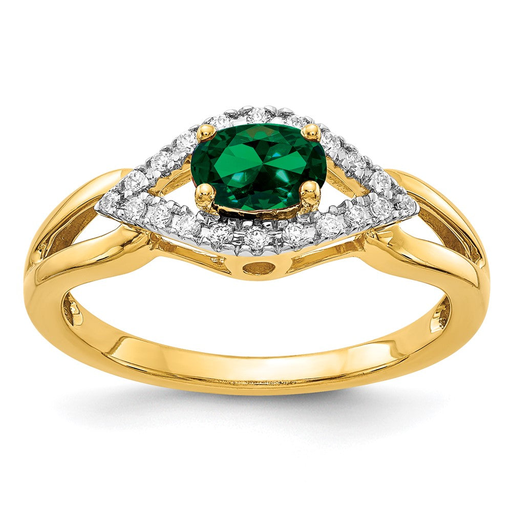 14K Lab Grown VS/SI FGH Dia and Created Emerald Ring