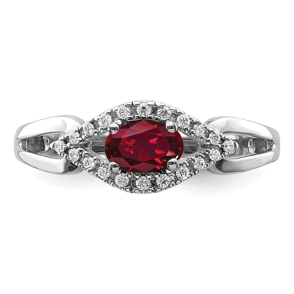 14K White Gold Lab Grown VS/SI FGH Dia and Created Ruby Ring