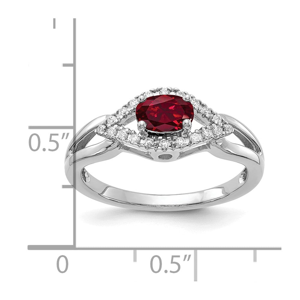 14K White Gold Lab Grown VS/SI FGH Dia and Created Ruby Ring