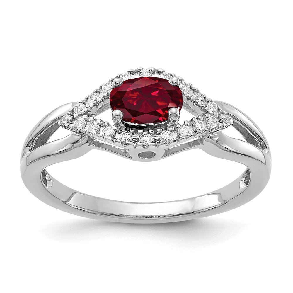 14K White Gold Lab Grown VS/SI FGH Dia and Created Ruby Ring