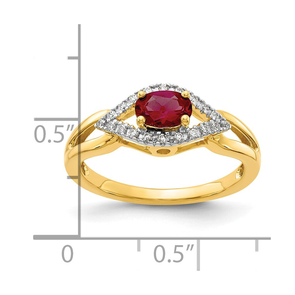 14K Lab Grown VS/SI FGH Dia and Created Ruby Ring