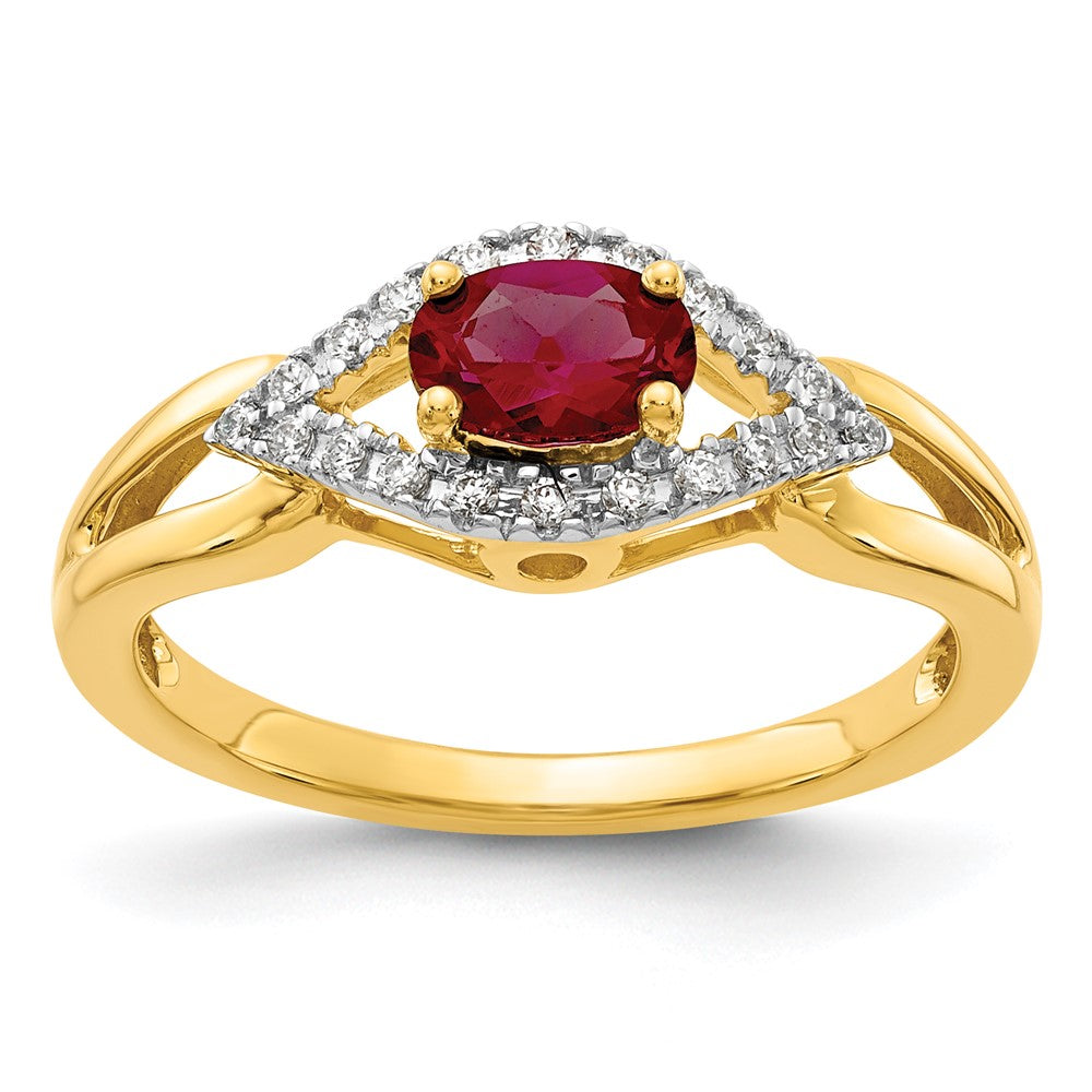 14K Lab Grown VS/SI FGH Dia and Created Ruby Ring