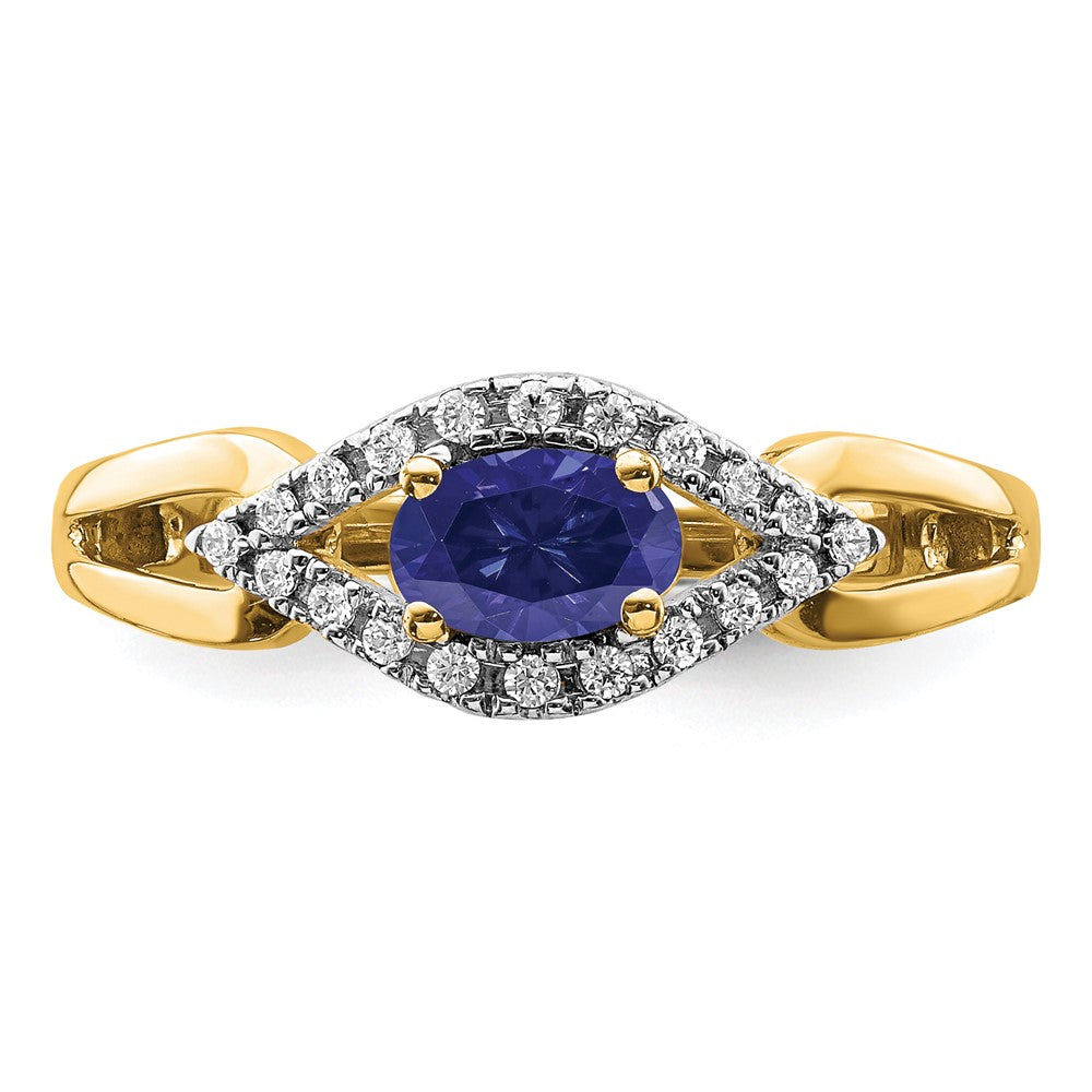 14K Lab Grown VS/SI FGH Dia and Created Sapphire Ring