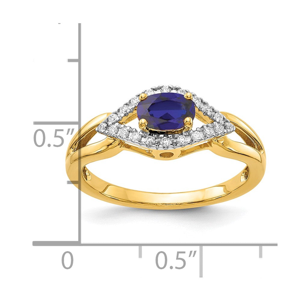 14K Lab Grown VS/SI FGH Dia and Created Sapphire Ring