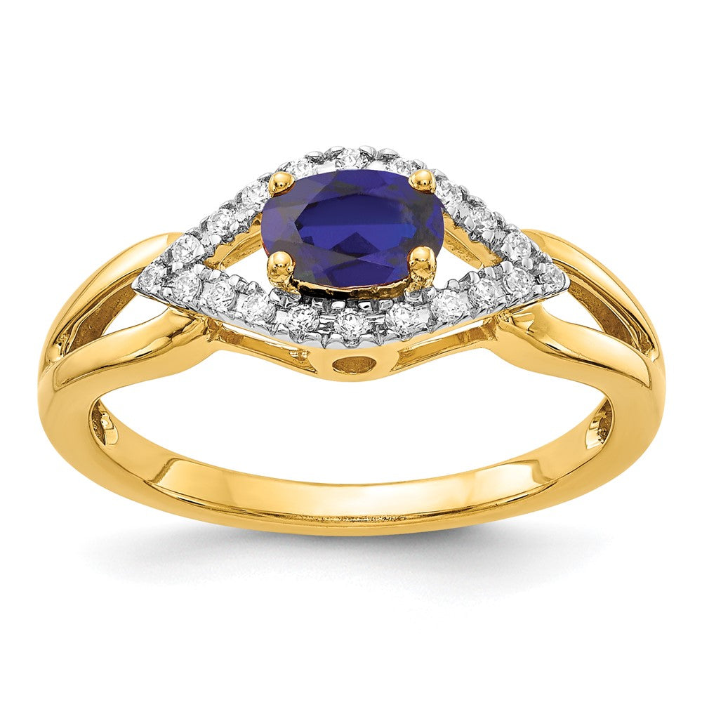 14K Lab Grown VS/SI FGH Dia and Created Sapphire Ring