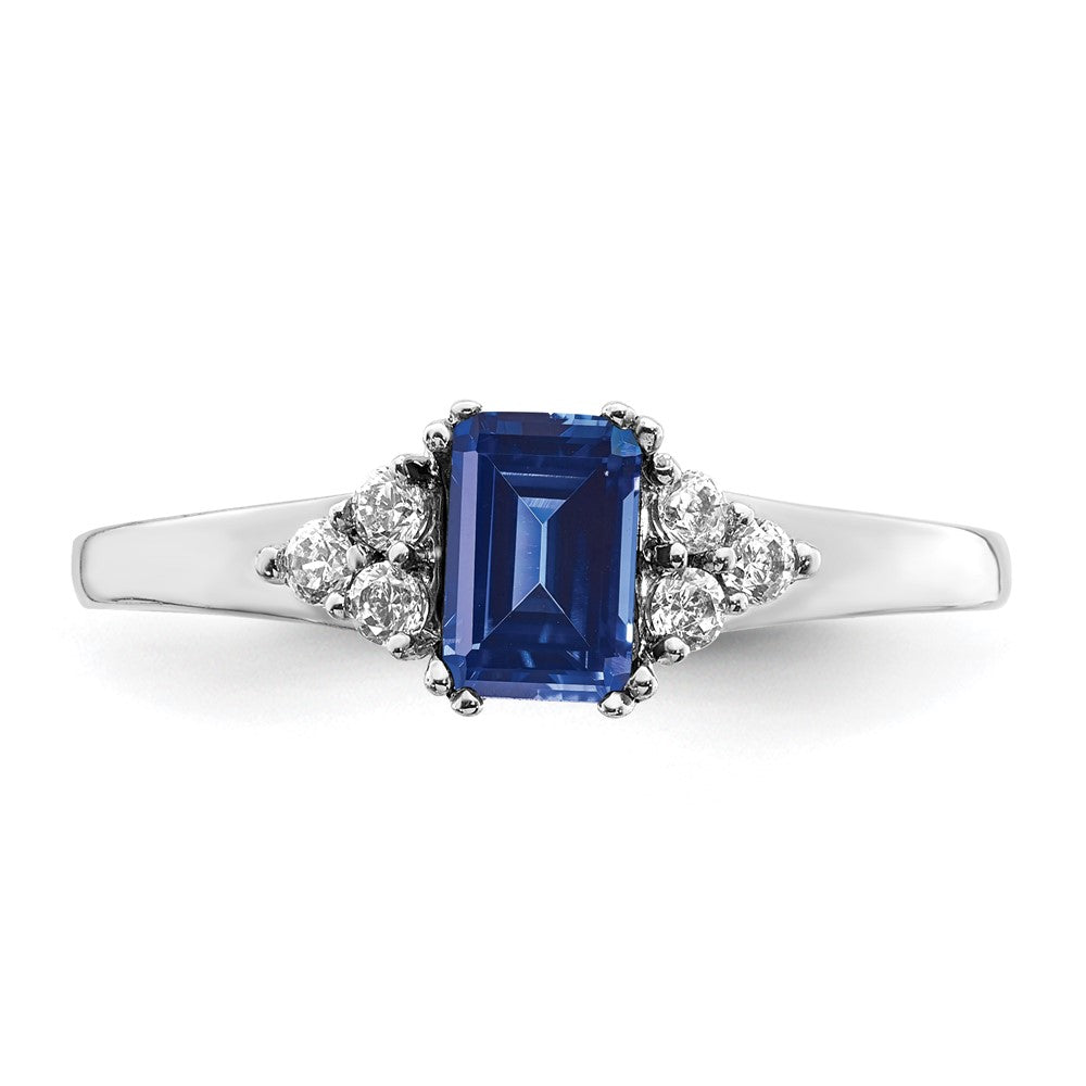 14K White Gold Lab Grown VS/SI FGH Dia and Created Sapphire Ring