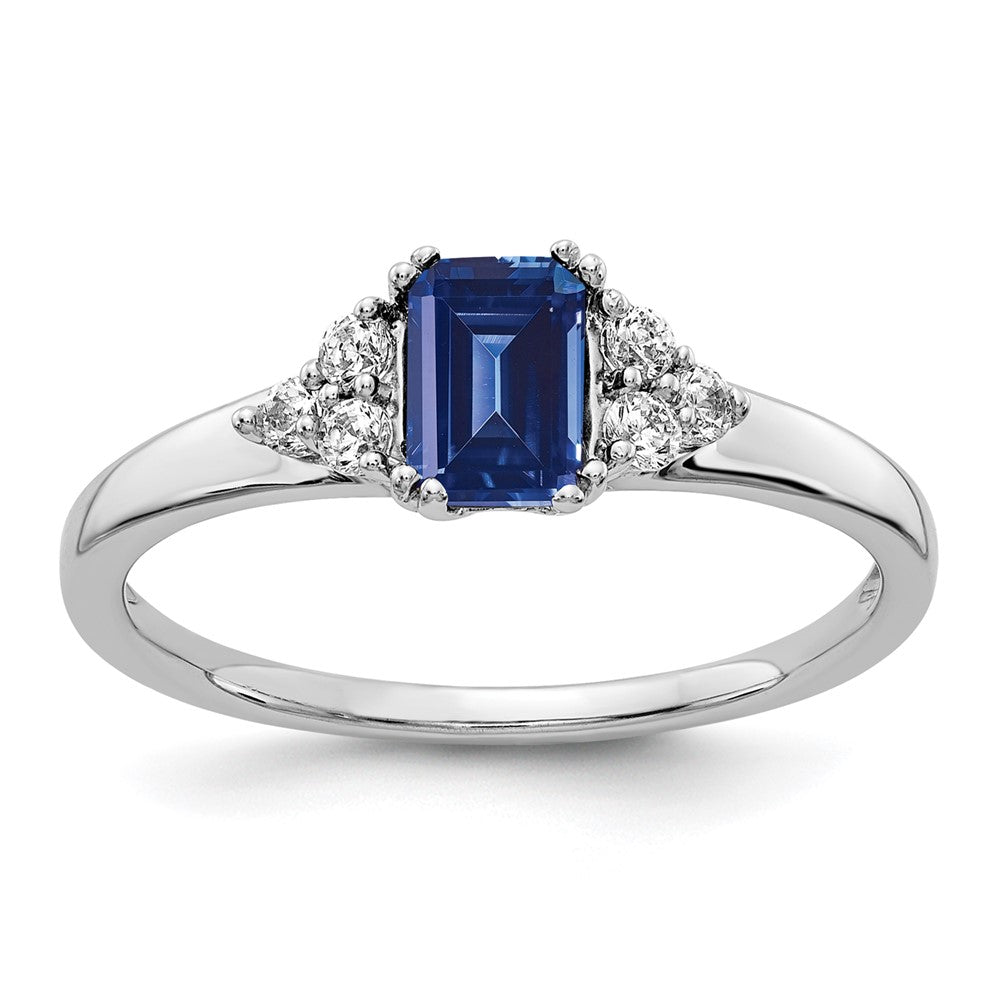 14K White Gold Lab Grown VS/SI FGH Dia and Created Sapphire Ring