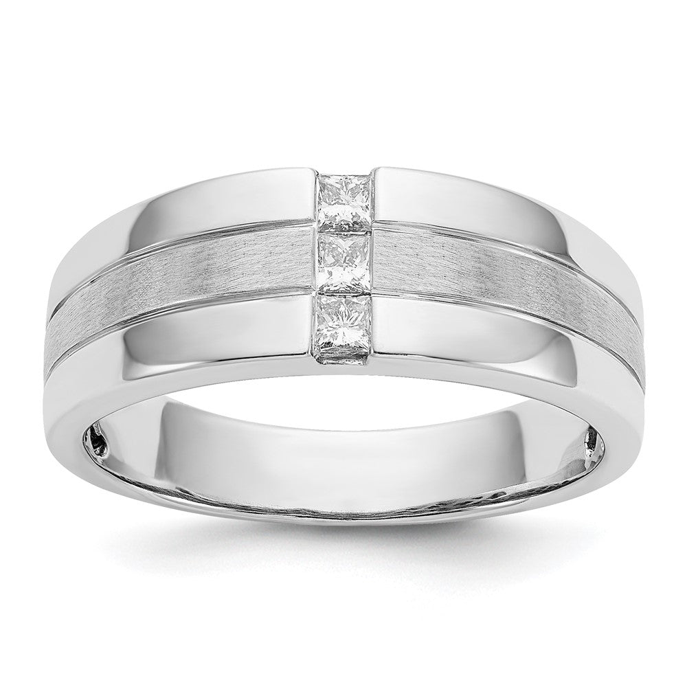 14k White Gold Lab Grown VS/SI FGH Dia Polished and Satin Men's Ring