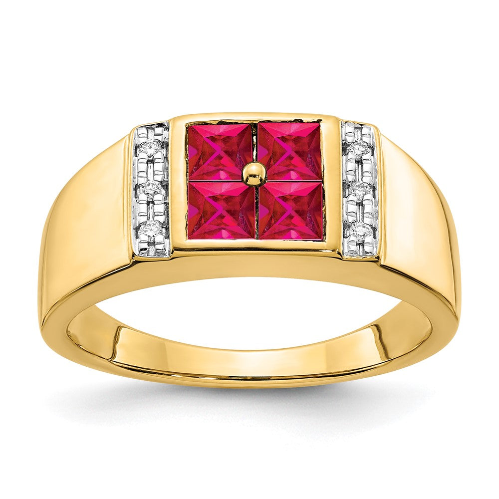 14K Lab Grown VS/SI FGH Dia and Created Ruby Men's Ring