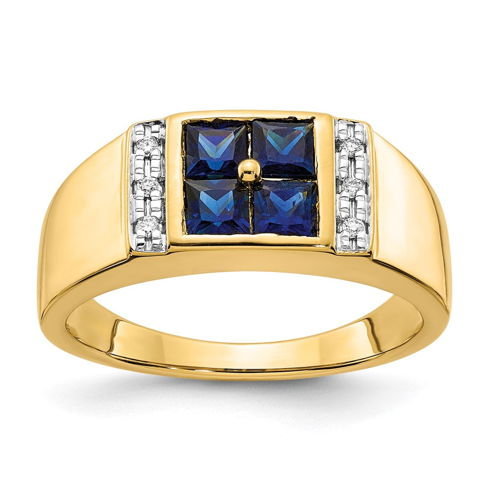 14K Lab Grown VS/SI FGH Dia and Created Sapphire Men's Ring