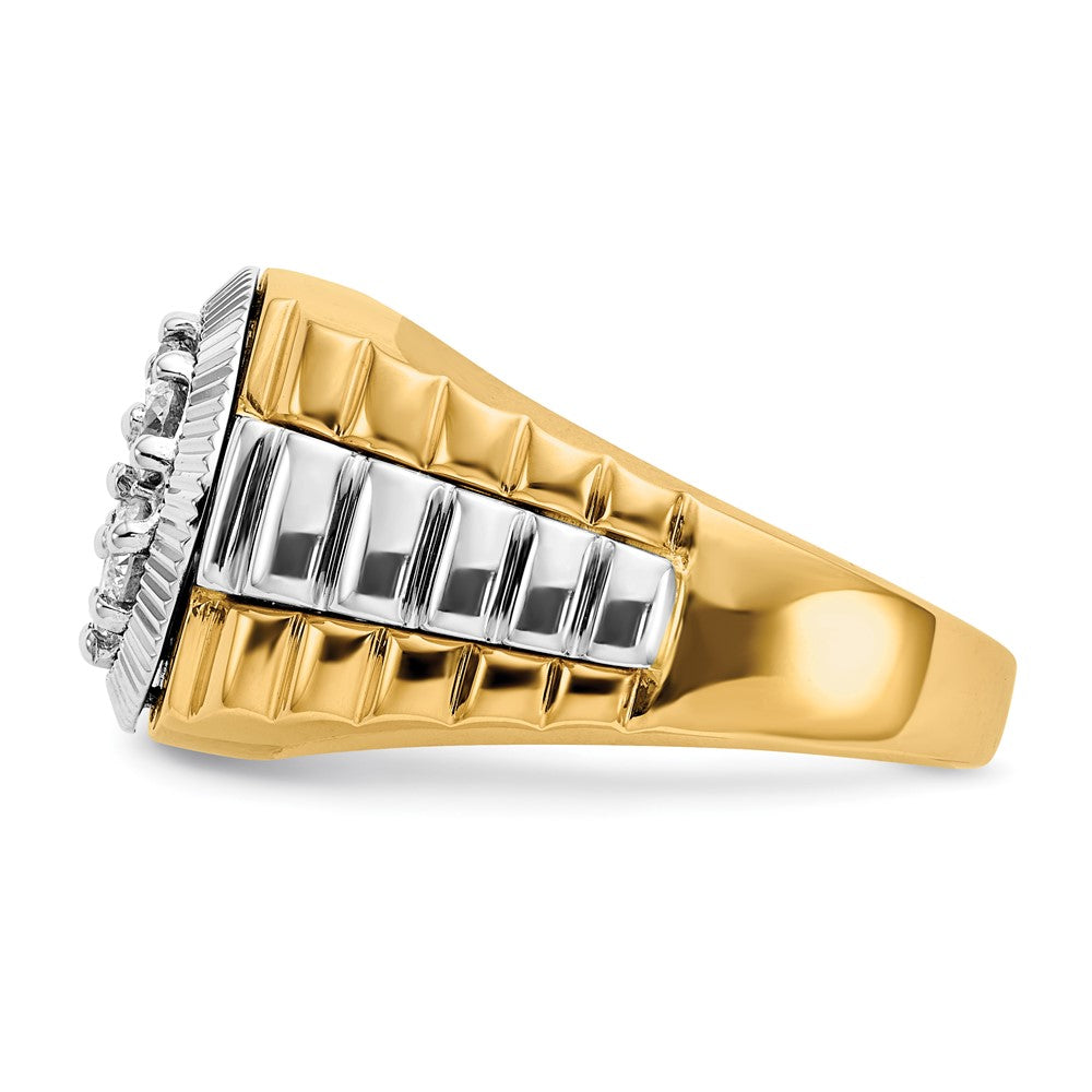 14K Two-Tone Lab Grown Diamond VS/SI FGH Ridged-Sides 1ct Mens Ring