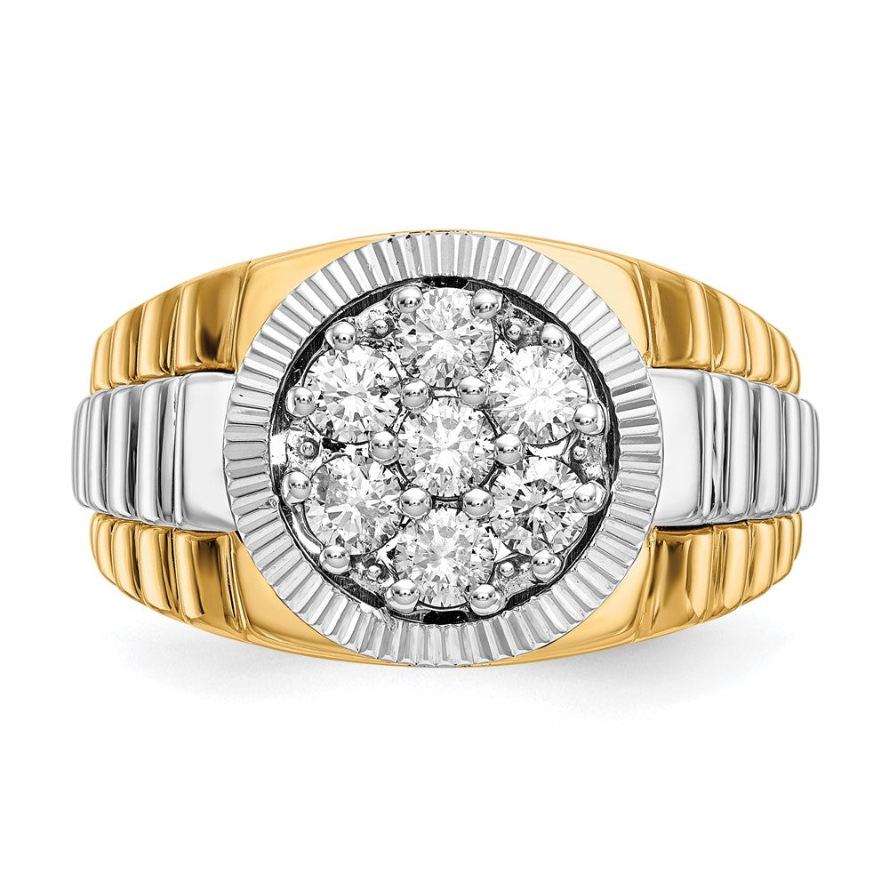 14K Two-Tone Lab Grown Diamond VS/SI FGH Ridged-Sides 1ct Mens Ring