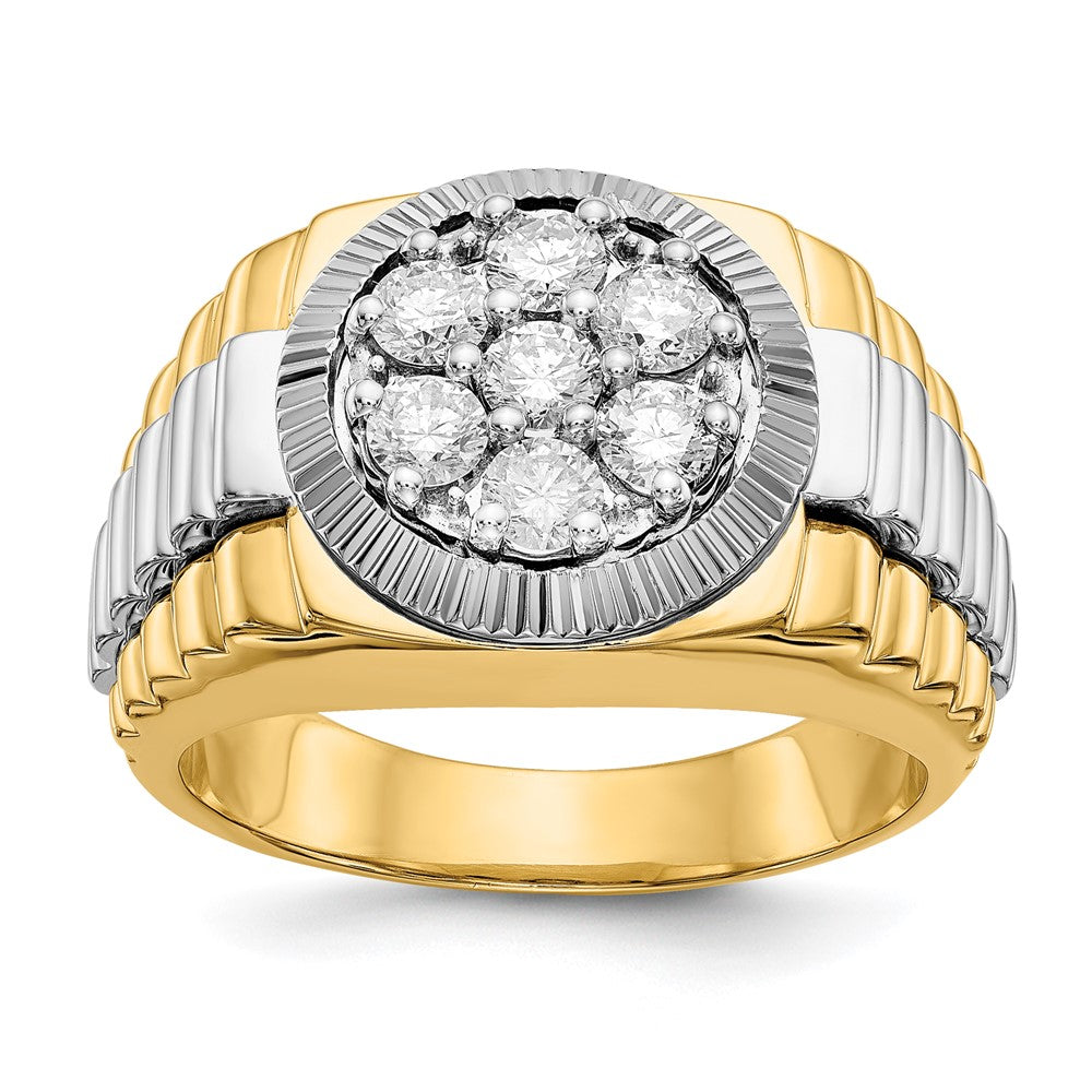 14K Two-Tone Lab Grown Diamond VS/SI FGH Ridged-Sides 1ct Mens Ring