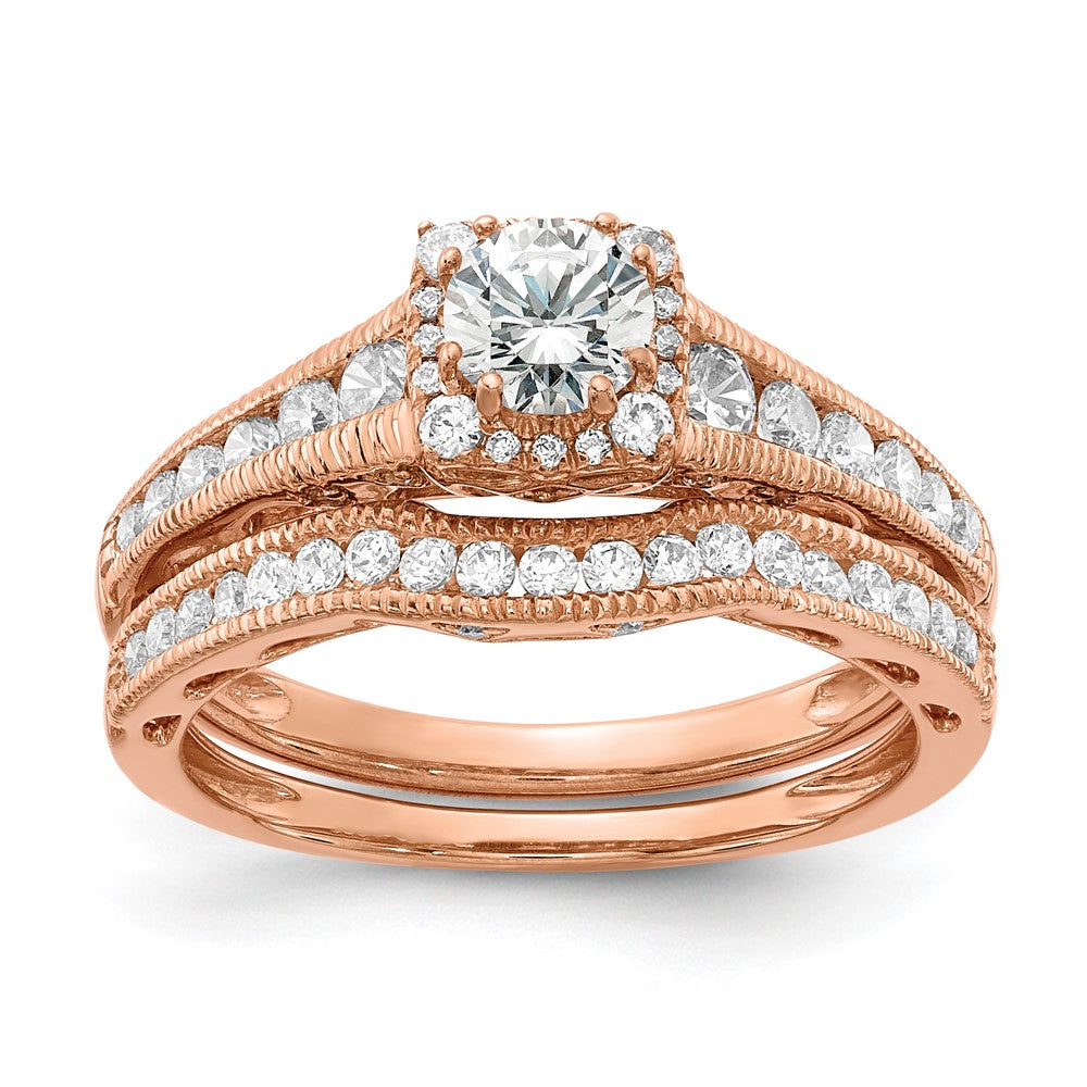 14K Rose Gold Lab Grown Diamond VS/SI FGH Fancy Halo Complete Eng Ri